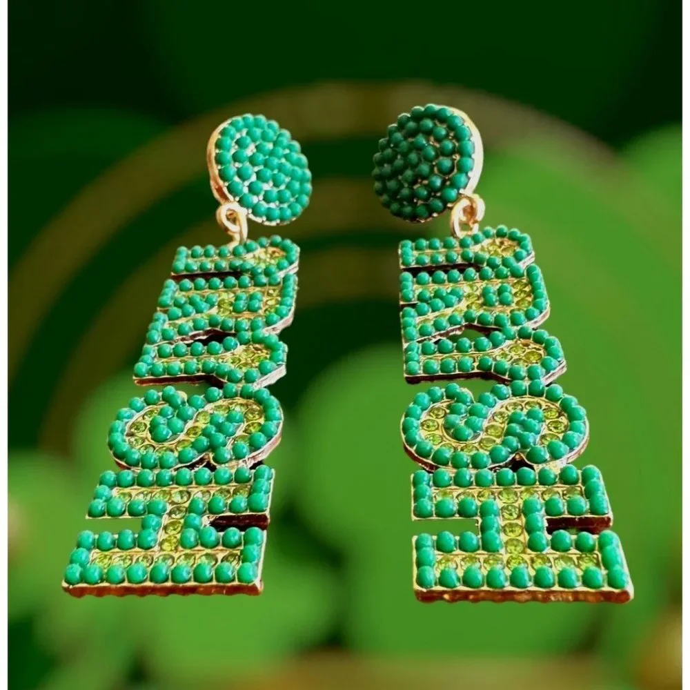 St Patrick's Day Earrings Irish Embellished Green Crystal Clovers Festiv… - Picture 10 of 11